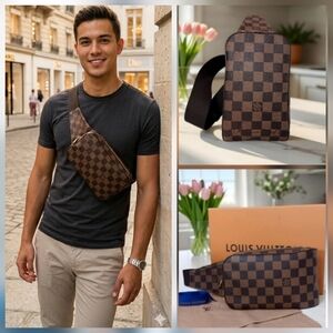 Louis Vuitton EUC ✨ Damier Ebene Geronimos Belt Crossbody Bag Bumbag W/BOX